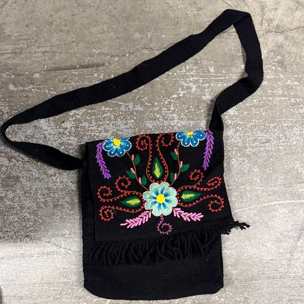 Embroidered Black Crossbody Bag